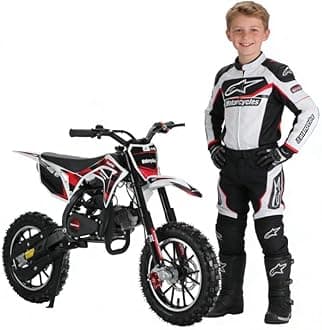 49cc Kids Dirt Bike, 2-Stroke Dirtbike, 40KM/H Gas Power Motocross, Off Road Mini Motorcycle with Front Rear Disc Brakes, Mini Dirt Bike for Kids 5-15 Years Old 5-star quality (Black)