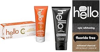 hello Vitamin C Whitening Toothpaste with Fluoride and Activated Charcoal Epic Whitening Fluoride Free Toothpaste Bundle, 4.0 oz and Mint + Coconut Oil