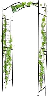 Garden Arbor with Side Garden Trellis, 7.5FT Metal Garden Arch for Climbing Plants Outdoor, Black Archway for Lawn, Patio and Backyard, Wedding Arches for Ceremony, Includes Ground Stakes