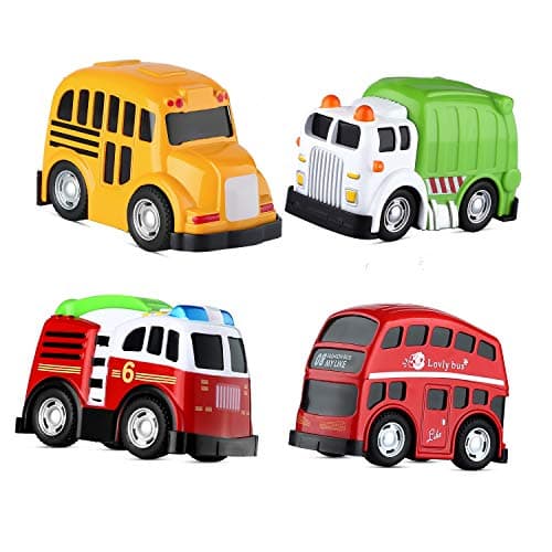 Mallya Pull Back Car Toy, School Bus Double Decker London Die cast Vehicles for Kids Toddlers Boys Play Set(4 Pack)