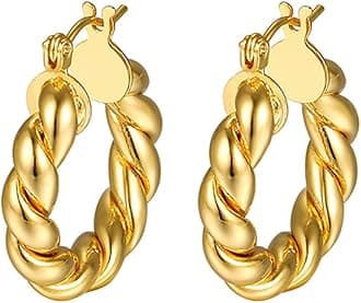 Shining Diva FashionAnti Tarnish Jewellery Celebrity Inspired 14k Real Gold Plated Simple Plain Link Chain Chunky Huggie Hoop Latest Trendy Stylish Copper Earrings for Women Girls