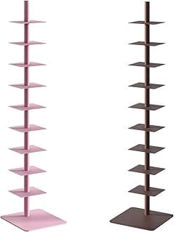 9-Tier Metal Spine Bookshelf - Vertical Tower for Booksfor Small Spaces, Multipurpose Corner Bookshelf, Tall & Narrow Ladder Bookcase, Ideal Book Display for Home or Office (Brown)