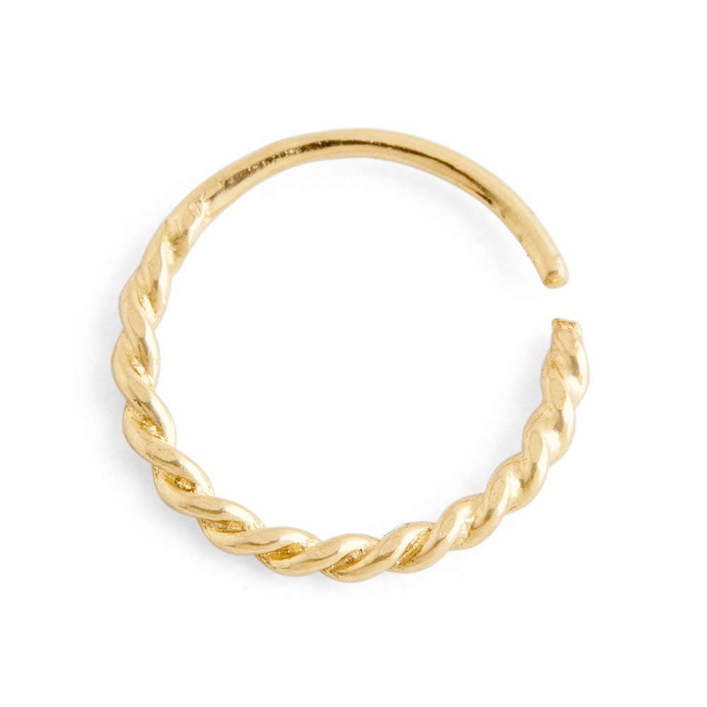 Indian Nose Ring, 14k Solid Yellow Gold Dainty Twisted Piercing Nose or Ear Hoop, Minimalist Rope Tribal Handmade Boho Piercing Jewelry, Good for Septum, Tragus, Helix, Cartilage, Daith, Rook, 22g