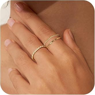 Moodear 3PCS Thin Stackable Ring Set - Dainty 14K Gold Plated Thumb CZ Rings for Women Non Tarnish Size 5-12