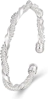 Sterling Silver Bangle Bracelets for Women,Fashion Jewelry Simple Adjustable 925 Silver Cuff Bangles for Women Mom Wife Valentine Mothers Day Gift