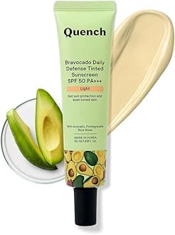 QUENCH BOTANICS Daily Defense Tinted Sunscreen SPF 50 PA+++ for Glowing Skin with Avocado & 2% Niacinamide | Blue Light Protection | Satin-Matte Finish | Made in Korea (Light, 50ml)