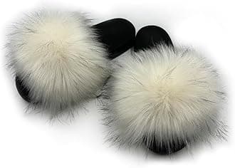 Women's Faux Fur Slides Slippers Fluffy Fuzzy Sandals Open Toe Furry Slide Flip Flop Indoor Outdoor