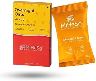 Overnight Rolled Oats Mango 60 G|Healthy Oatmeal Breakfast Within 15 G High Protein,Calcium & Fibre|Diet Food For Weight Loss For Women & Men|No Refined Sugar|Gluten Free