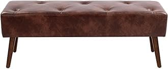 Furniliving 44 Inch Tufted Ottoman Bench, Leather Footrest Stool Entryway Bench Seat, Upholstered Tufted Beathable Fabrics Ottoman Bench with X-Shaped Wood Legs for Kitchen, Solid Wood Indoor Bench