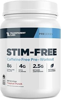 Stim-Free Pre-Workout - Caffeine & Stim Free Pre Workout Powder for Men and Women with Beta Alanine Powder, Citrulline Malate, & elevATP - 30 Servings, Tropical Punch