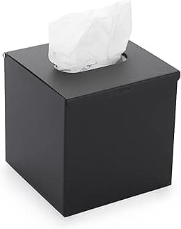 Sumnacon Square Tissue Box Cover - Stylish Cube Stainless Steel Tissue Box Holder, Modern Metal Facial Tissue Holder for Dresser Table Night Stand Bathroom Vanity Home Office Bar Wall Decor, Black