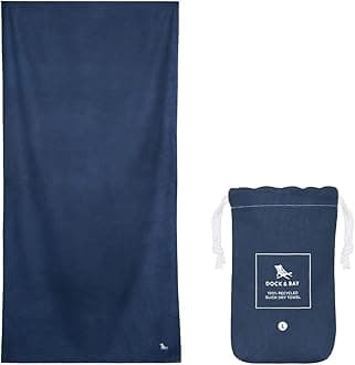 Dock & Bay Beach Towel, Quick Dry, Sand Free, Compact, Lightweight, 100% Recycled Materials, Includes Cover, Essential, Deep Sea Navy, Large (160 x 90cm, 63x35)