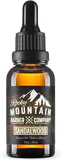 Rocky Mountain Barber Company Men’s Sandalwood Beard Oil Featuring Grapeseed Oil, Coconut Oil, Argan Oil and Real Sandalwood Essential Oil