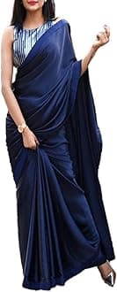 Women's Partywear Satin Silk Saree - Matching Plain Bridesmaid Partywear