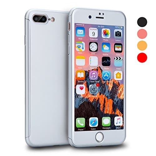 iPhone 8 Plus Case, VANSIN 360 Full Body Protection Hard Slim Case Coated Non Slip Matte Surface with Tempered Glass Screen Protector for Apple iPhone 8 Plus Only (5.5-inch) - Silver