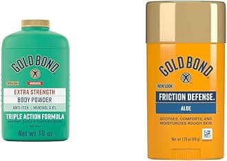 Gold Bond Medicated Talc-Free Extra Strength 10 oz Body Powder & 1.75 oz Friction Defense Stick Bundle for Itch Relief & Skin Protection