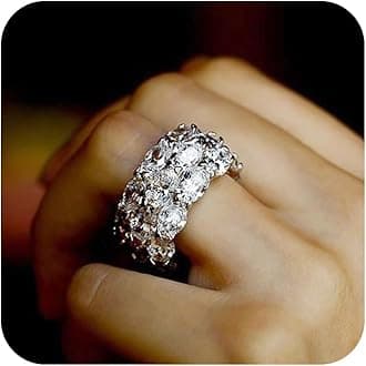 925 Sterling Silver Plated Eternity Band Rings for Women's,Shiny Full Multi Row Diamond Gemstone Cubic Zirconia Rings CZ Diamond Engagement Wedding Band Ring for Women Size 7#