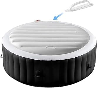 Tlswshsy 4.5 Ft Inflatable Hot Tub Cover with Handles, Round Hot Tub Lid, Portable Energy-Saving Hot Tub Thermal Cover for Protecting Tubs from Wind Rain Debris and Dust
