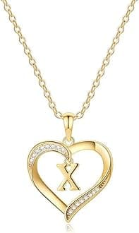 Yesteel Heart Initial Necklaces for Women, 14K Gold Plated Cubic Zirconia Heart Pendant Necklace, Dainty Initial Charm Necklace Letter A to Z Jewelry for Women Girls