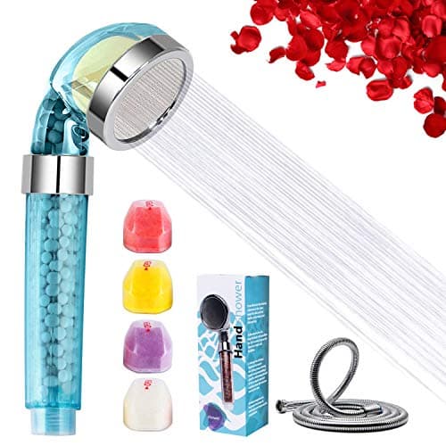 Vitamin C Filter Shower Head with hose & 4 Replacement Balms- Handheld High Pressure Shower Head Shower Handle Remove Chlorine & Flouride for Hard Water Softener for Dry Skin and Hair Loss