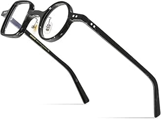 Acetate Glasses Frame Men,Left Square Right Round Vintage Retro Optical Eyeglasses