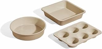 Wonder Oven Baker’s Kit – 3-Piece Toxin-Free Ceramic Nonstick Bakeware Set (8” Round, 8” Square, 6-Cup Muffin Pan) - Oven-Safe up to 450°F - Steam