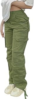 Viatabuna High Waisted Cargo Pants for Women Baggy Y2k Straight Wide Leg Pants with Pockets Streetwear