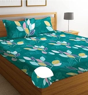 Premium Cotton Elastic Fitted Bedsheets with 2 King Size Pillow Covers | Double Bed with All Around Elastic 180 TC Supersoft | (72"x78",Green & Red)