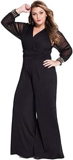 Cokar Womens Plus Size Jumpsuits Long Sleeve V-Neck Casual Style Set