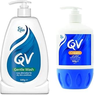 QV Gentle Wash 500g, Soap-Free, Moisturising, Low Irritant, PH Balanced, Body Wash for Eczema and Dry Skin Conditions & Cream with Glycerin - 500g Pump, 24 Hour Moisturisation