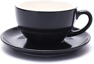 Ceramic Cup and Saucer Cappuccino Latte Art and Manual Brew Coffee (Matte Black, 8.5 oz)