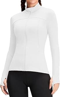 QUEENIEKE Women's Zip Up Workout Jackets - Slim Fit Cottony Soft Athletic Running Jacket Yoga Gym Tops with Thumb Holes