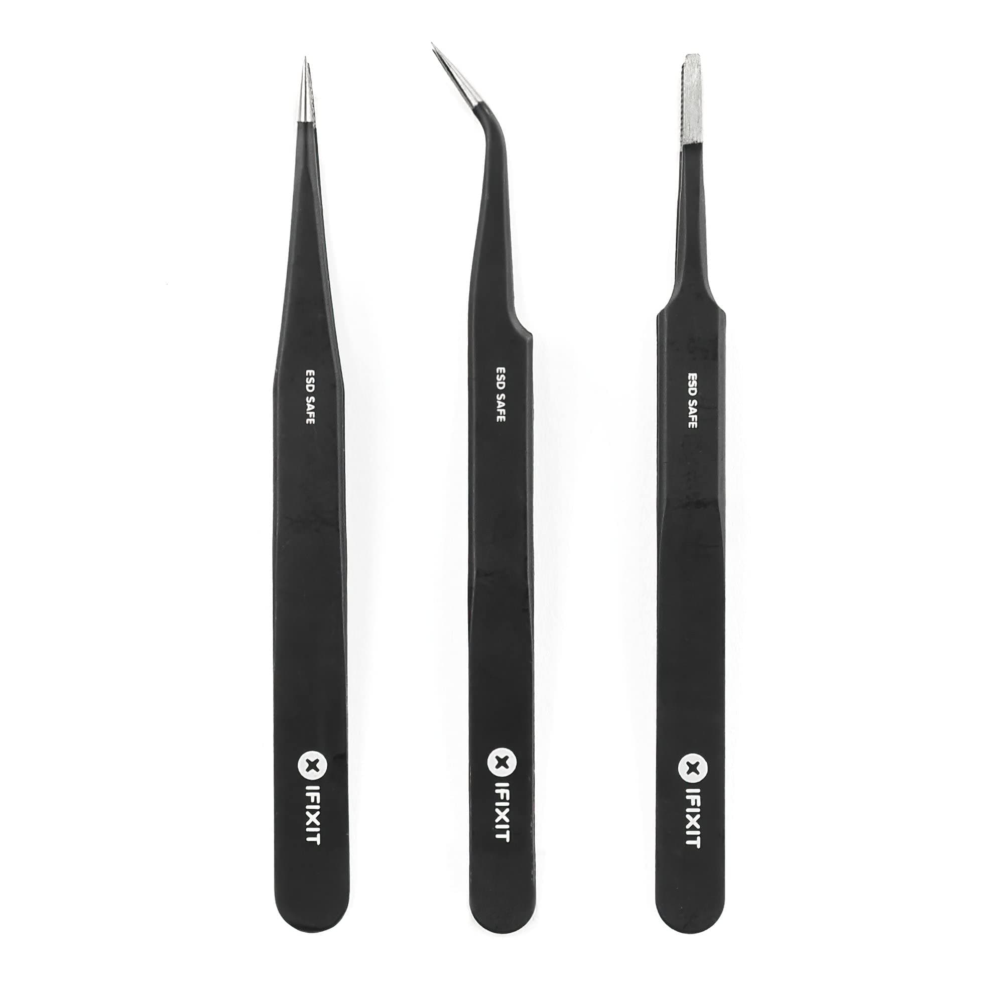 Precision Tweezers Set - Extra Fine, Angled, Blunt Tips for Electronics, Hobby, Industrial, Professional, Craft