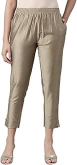 TWIN BIRDSMid-Rise Solid Metallic Straight Pants with Functional Pockets for Women