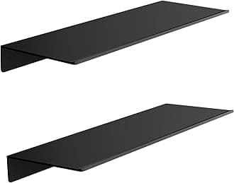 Metal Wall Shelves Set of 2, Black Floating Shelf Wall Mounted Bathroom Shelf, Display Shelves for Wall Decorative Shelves for Bedroom, Living Room,Office, Kitchen, Hallway, Shower Caddy