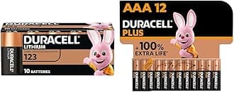 CR123 (10 Pack) high power lithium battery 3V(CR123A /CR17345)–For use in Cameras & Plus AAA Batteries (12 Pack) - Alkaline 1.5V - Up To 100% Extra Life