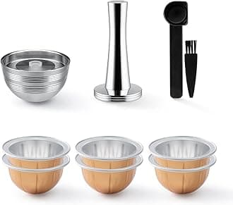 Stainless Steel Reusable Vertuo Capsule Compatible With VERTUO NEXT+EMPTY Refillable Alumium-VERTUO-Pods-80+150+230ml Each 2 Pcs +Coffee Tamper ForNespressoVertuoNext Reusable Pods