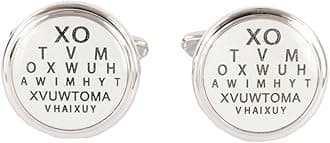David Van Hagen Mens Eye Test Round Cufflinks - White/Black