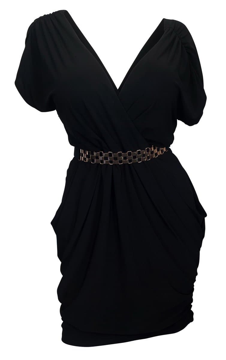 eVogues Plus Size Deep V-Neck Wrap Bodice Dress
