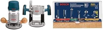 BOSCH 1617EVSPK Wood Router Tool Combo Kit with Bosch RBS006 1/4-Inch Shank Carbide-Tipped Multi-Purpose Router Bit Set, 6-Piece