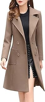 BankengWomen Winter Wool Blend Camel Mid-Long Coat Notch Double-Breasted Lapel Jacket Outwear