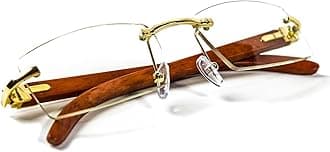 Vintage Retro 90's Rimless Clear Lens Gold Frame Hip Hop Rectangle Men Frameless Buffs Woodgrain Fashion Frameless Square Clear Tint Eye Glasses