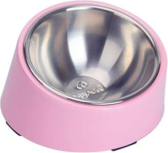 Super Design Mess Free 15° Slanted Bowl for Dogs and Cats, Tilted Angle Bulldog Bowl Dog Feeder, Non-Skid & Non-Spill, Easier to Reach Food L/2 Cup Pink