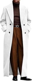 Runcati Mens Full Length Trench Coat Notched Lapel Long Jacket Double Breasted Classic Winter Overcoat