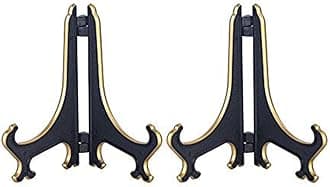 Artliving 4" Decorative Plate Stand Holder Plastic Picture Easel Display Stand Picture Frame Stand Black Gold