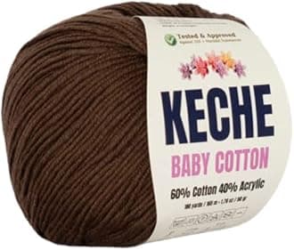Keche Cotton Yarn, 60% Cotton 40% Acrylic Yarn, Soft Cotton Yarn for Crochet and Knitting, Amigurumi Yarn 1 Skein/Ball 1.76 Oz (50g) / 180 Yrds (165m) - Brown