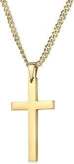 24K Gold Chain Style Cross Pendant Necklace Solid Plated Clasp for Men,Women,Teens Thin for Charms Miami Cuban Link Diamond Cut
