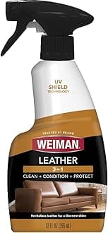 Weiman Leather Cleaner & Conditioner - Cleans, Restores & Protects Leather, UV Protection Prevent Cracking & Fading, For Car Seats, Sofas, Shoes, Bags & All Finished Leather Surfaces, 1 Pack, 12 Fl Oz