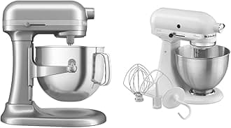 KitchenAid® 7 Quart Bowl-Lift Stand Mixer, Contour Silver & Classic Series 4.5 Quart Tilt-Head Stand Mixer K45SS, White