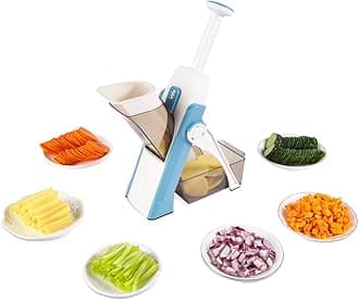 Safe Mandoline Slicer 5 in 1 Vegetable Cutter, Strips Julienne Dicer Adjustable Thickness 0.1-8 mm for Kitench Fast Meal Prep (Light Blue)